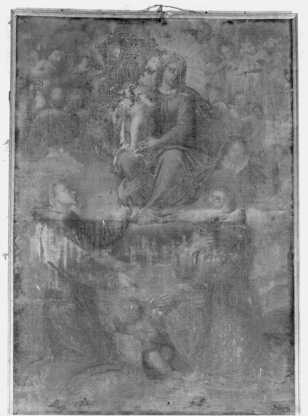 Madonna in gloria con San Francesco d'Assisi e santo francescano (dipinto) - ambito lombardo (sec. XVII)