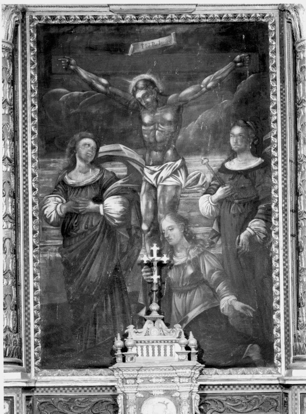 Cristo crocifisso con Madonna, Santa Maria Maddalena e Sant'Apollonia (dipinto) - ambito lombardo (?) (secc. XVII/ XVIII)