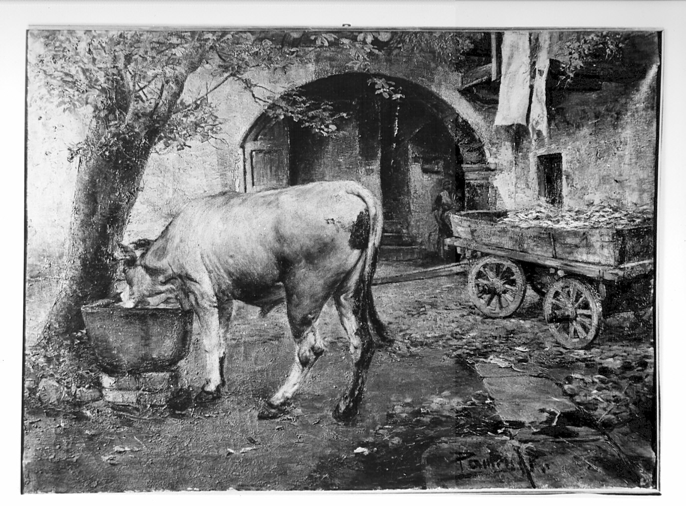 In Cortile (dipinto) di Paoletti Rodolfo (sec. XIX)