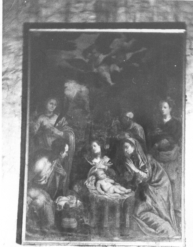 adorazione di Gesù Bambino con la Madonna, San Giuseppe, Sant'Elisabetta e San Giovanni Battista bambino (dipinto, opera isolata) - ambito Italia settentrionale (secc. XVI/ XVII)