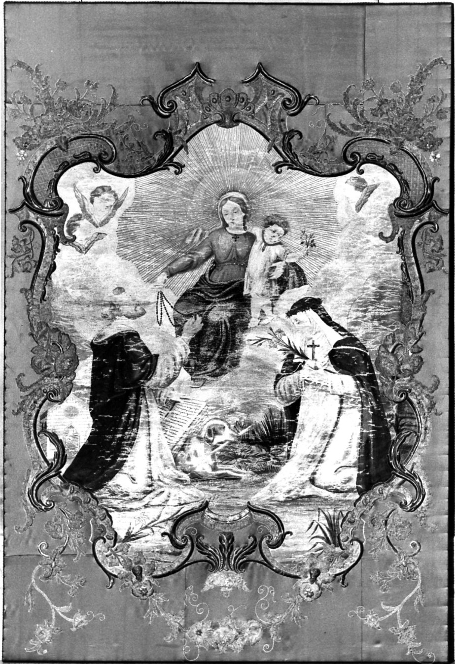 Madonna del Rosario con San Domenico e Santa Caterina da Siena (stendardo, opera isolata) - manifattura lombarda (sec. XVIII)