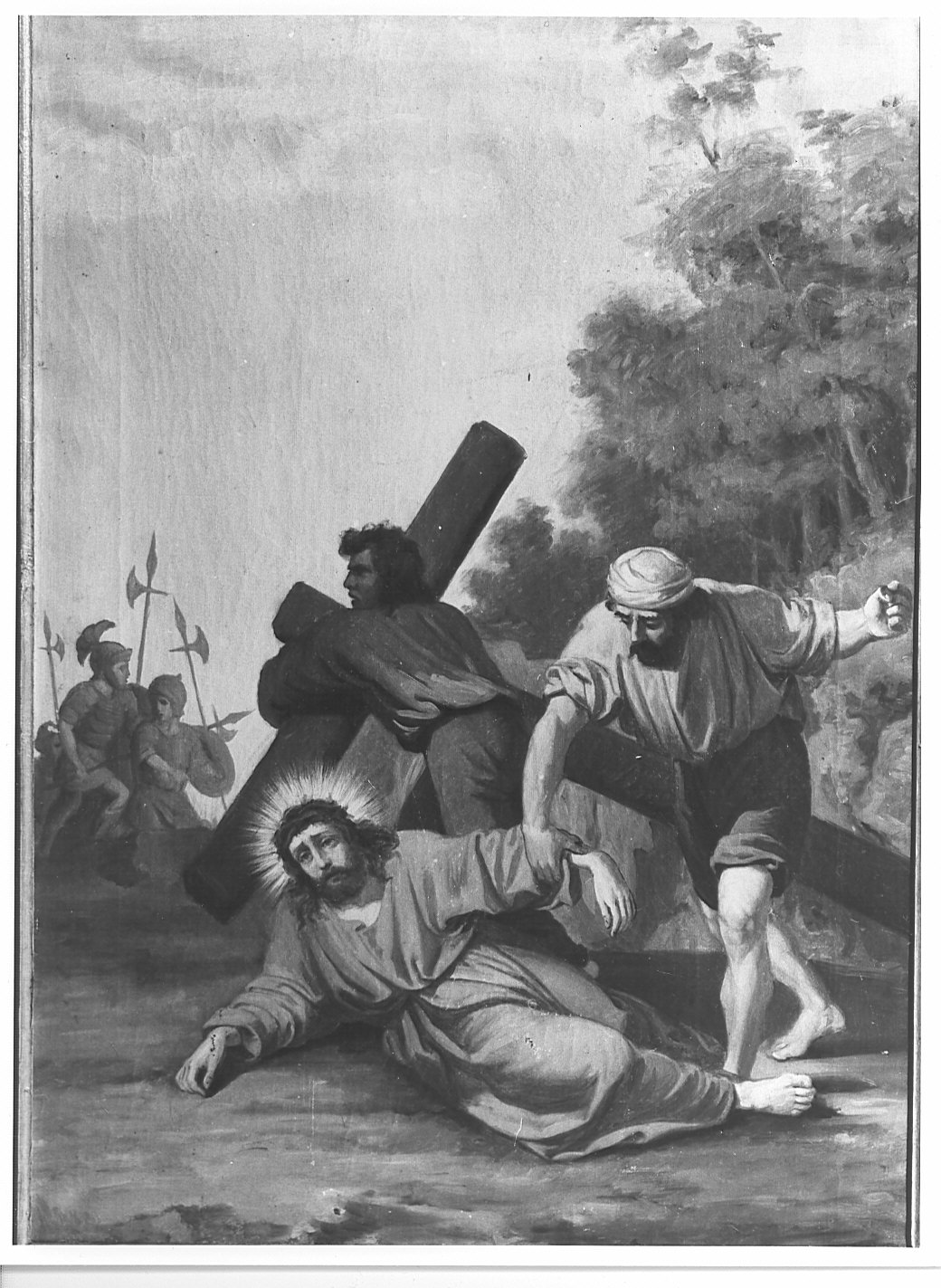 stazione VII: Gesù cade sotto la croce la seconda volta (dipinto, elemento d'insieme) - ambito lombardo (prima metà sec. XIX)