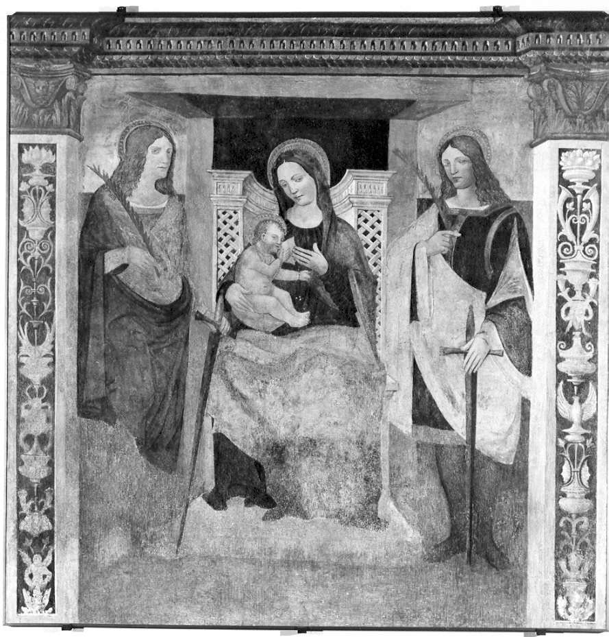 Madonna con Bambino in trono (dipinto murale, opera isolata) - ambito lombardo (sec. XV)