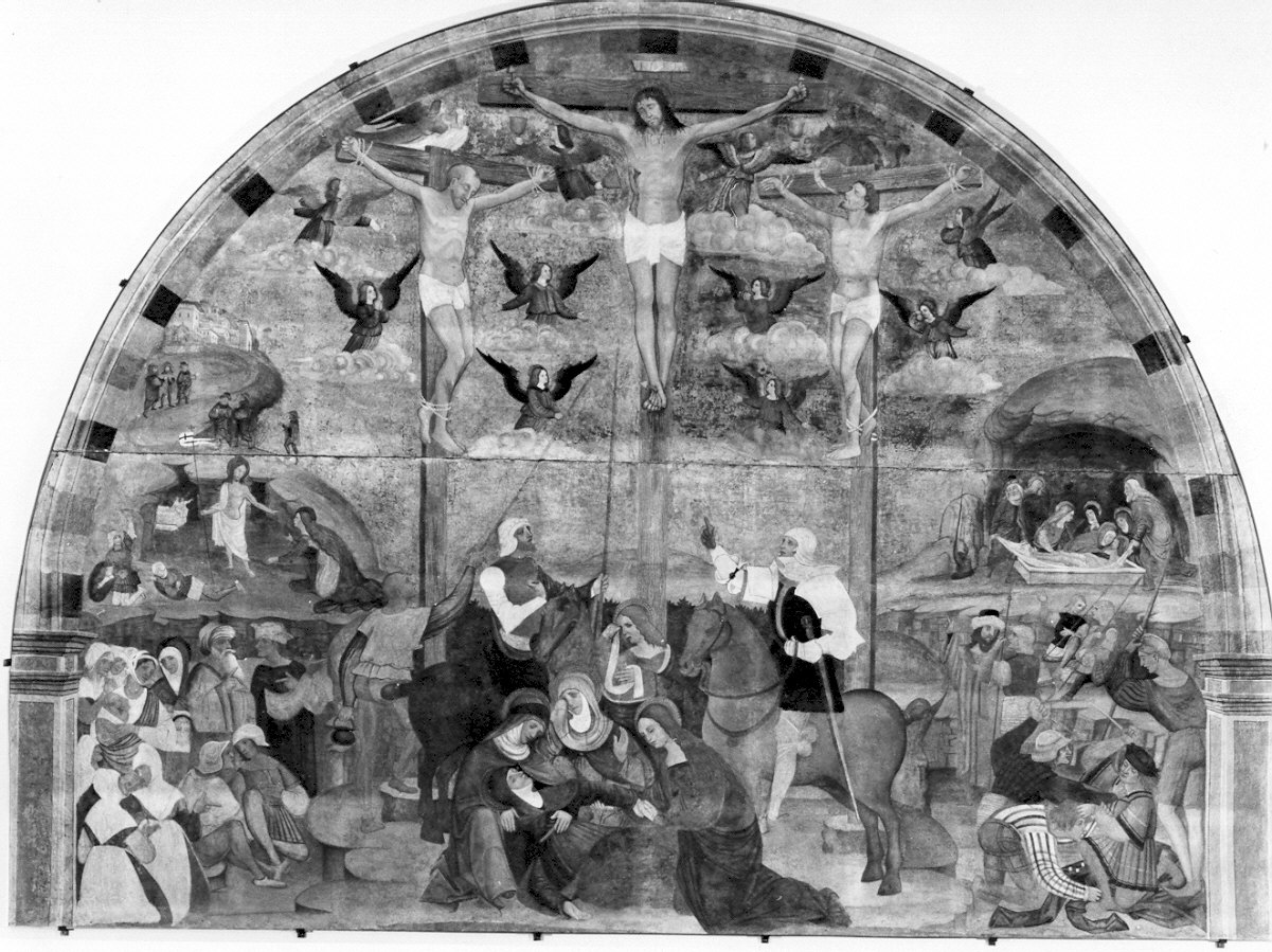 crocifissione di Cristo con la Madonna e santi (dipinto murale, opera isolata) - ambito lombardo (fine/inizio secc. XV/ XVI)