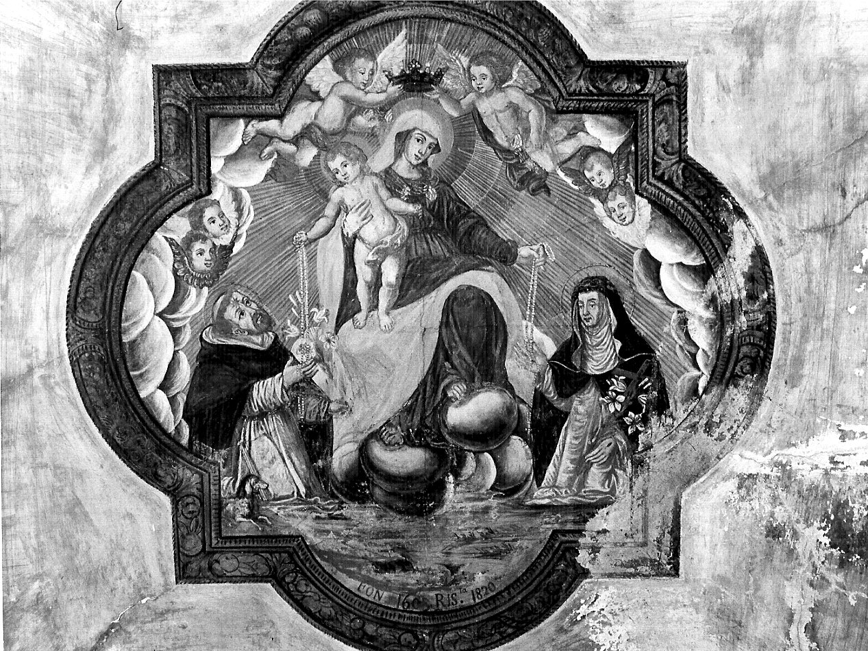 Madonna del Rosario con San Domenico e Santa Caterina da Siena (dipinto murale, opera isolata) - ambito lombardo (sec. XVII)