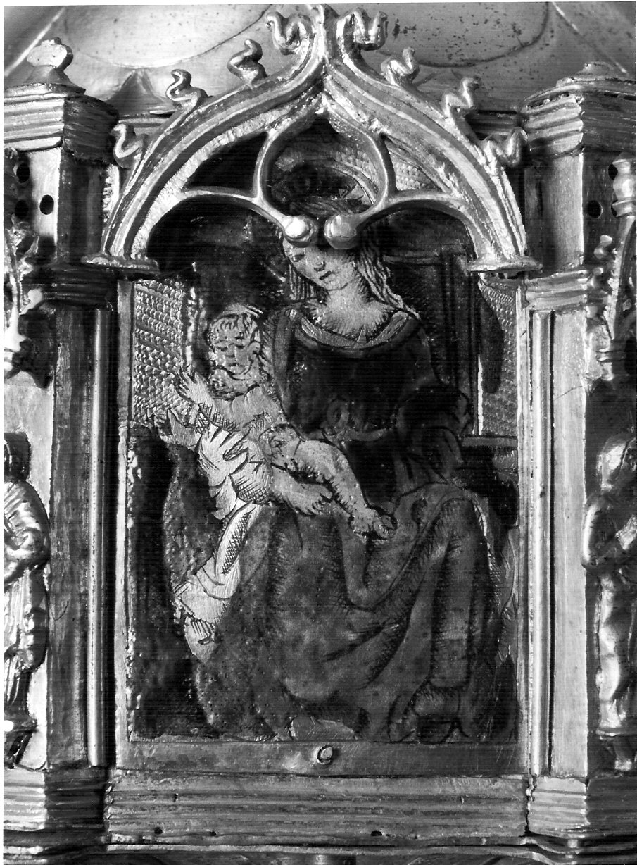Madonna con Bambino in trono (placchetta di croce processionale, elemento d'insieme) - bottega lombarda (fine/inizio secc. XV/ XVI)