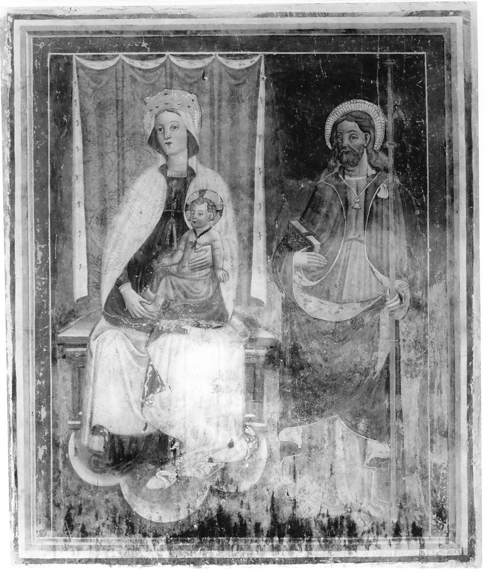 Madonna con Bambino con San Giacomo (dipinto murale, opera isolata) - ambito lombardo (sec. XV)
