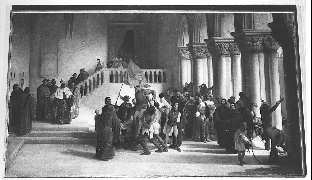 Vittor Pisani liberato dal carcere e portato dal popolo innanzi alla Signoria (dipinto, opera isolata) di Hayez Francesco (sec. XIX)