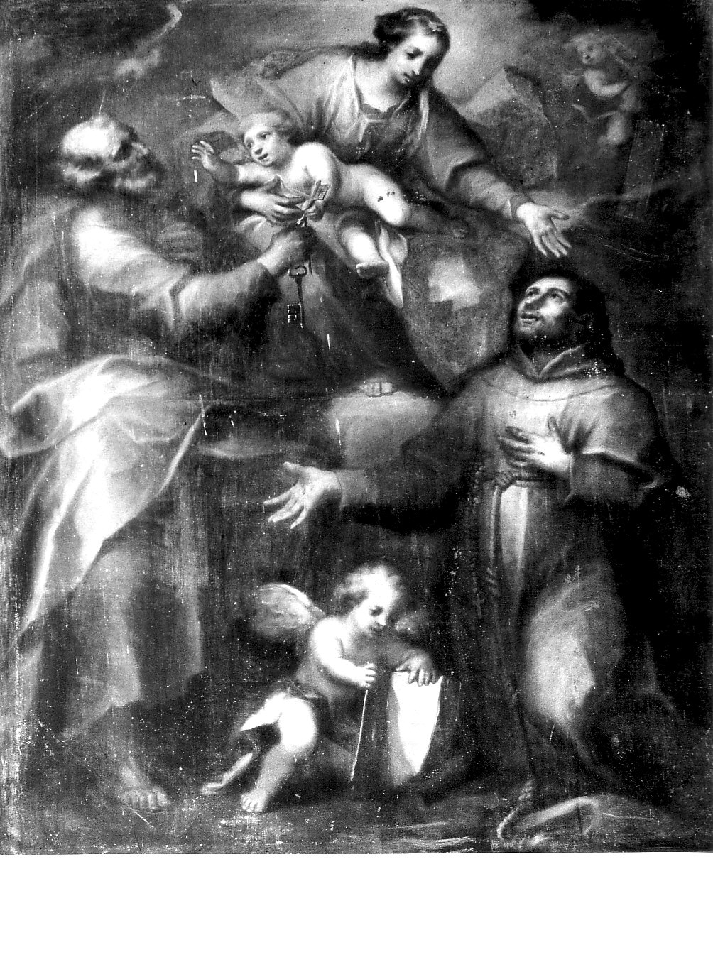 Madonna con Bambino, San Pietro e San Francesco (dipinto, opera isolata) - ambito pavese (seconda metà sec. XVII)