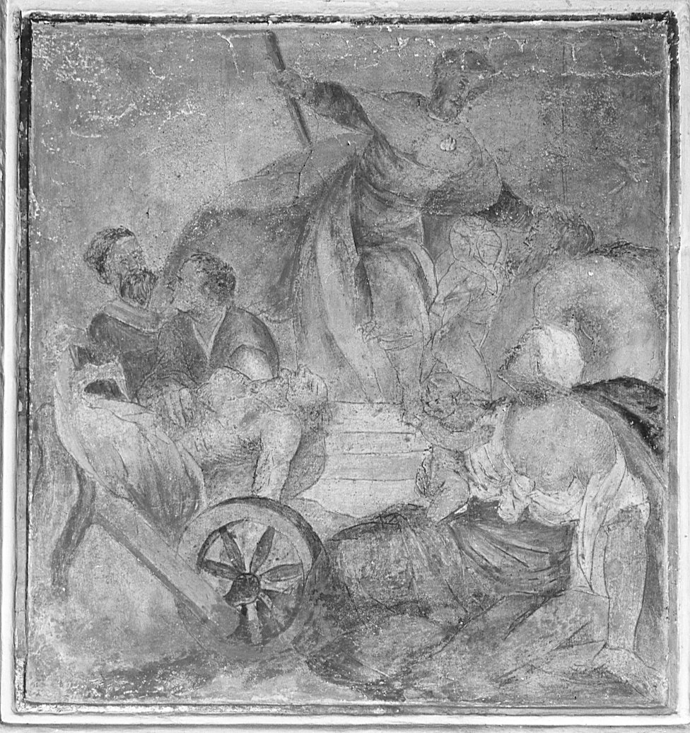 San Rocco guarisce gli appestati (dipinto murale, elemento d'insieme) - ambito lombardo (sec. XVII)