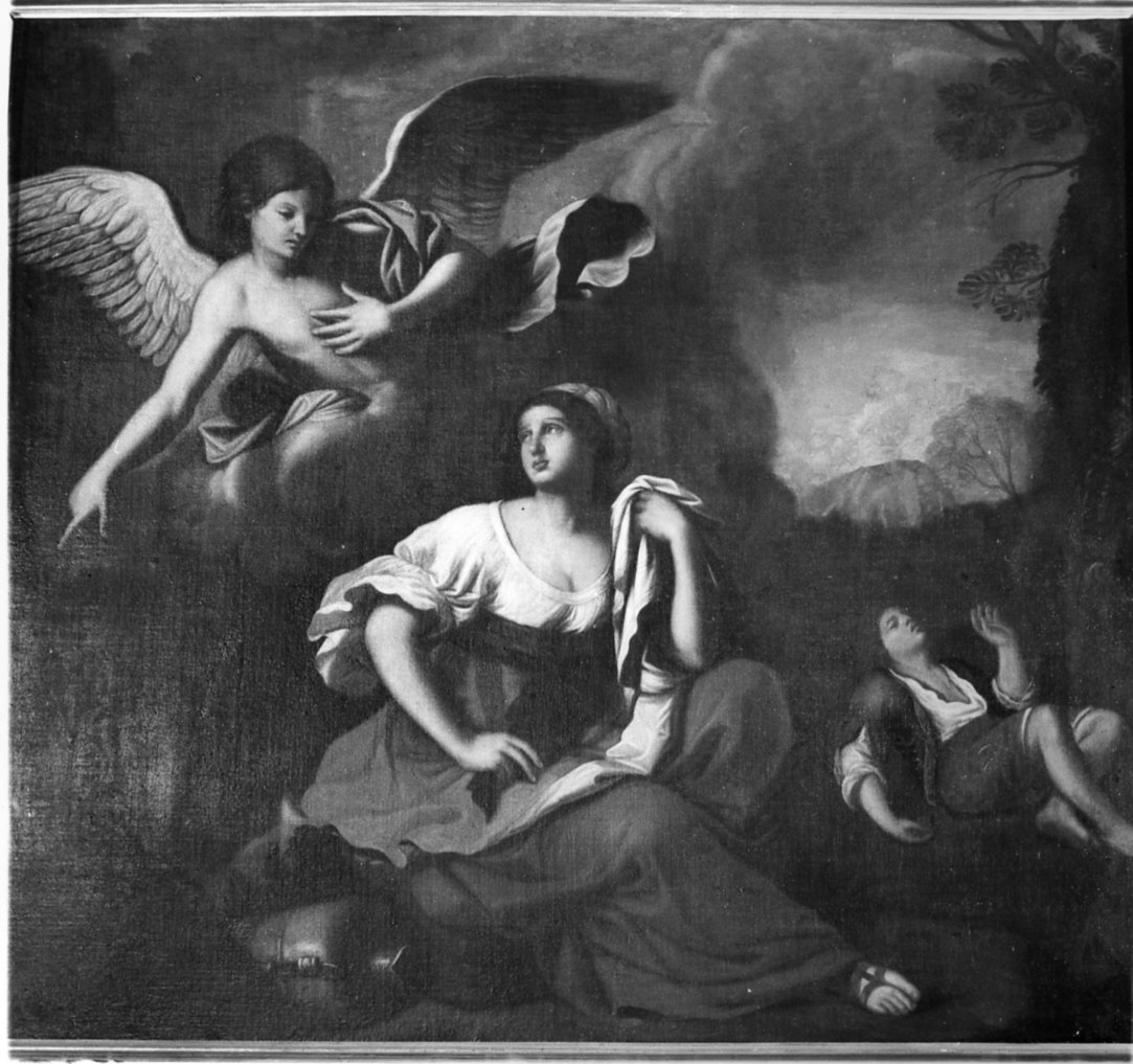 Agar e Ismaele nel deserto confortati dall'angelo (dipinto, opera isolata) - ambito italiano (secc. XVIII/ XIX)