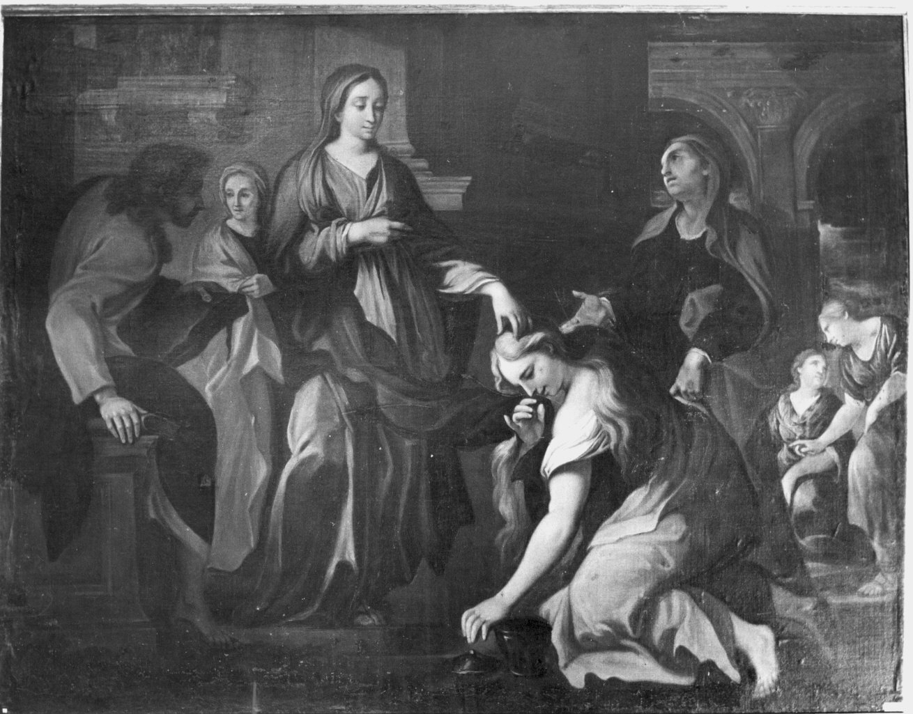 Santa Maria Maddalena unge i piedi di Cristo (dipinto) - ambito lombardo (fine sec. XVII)