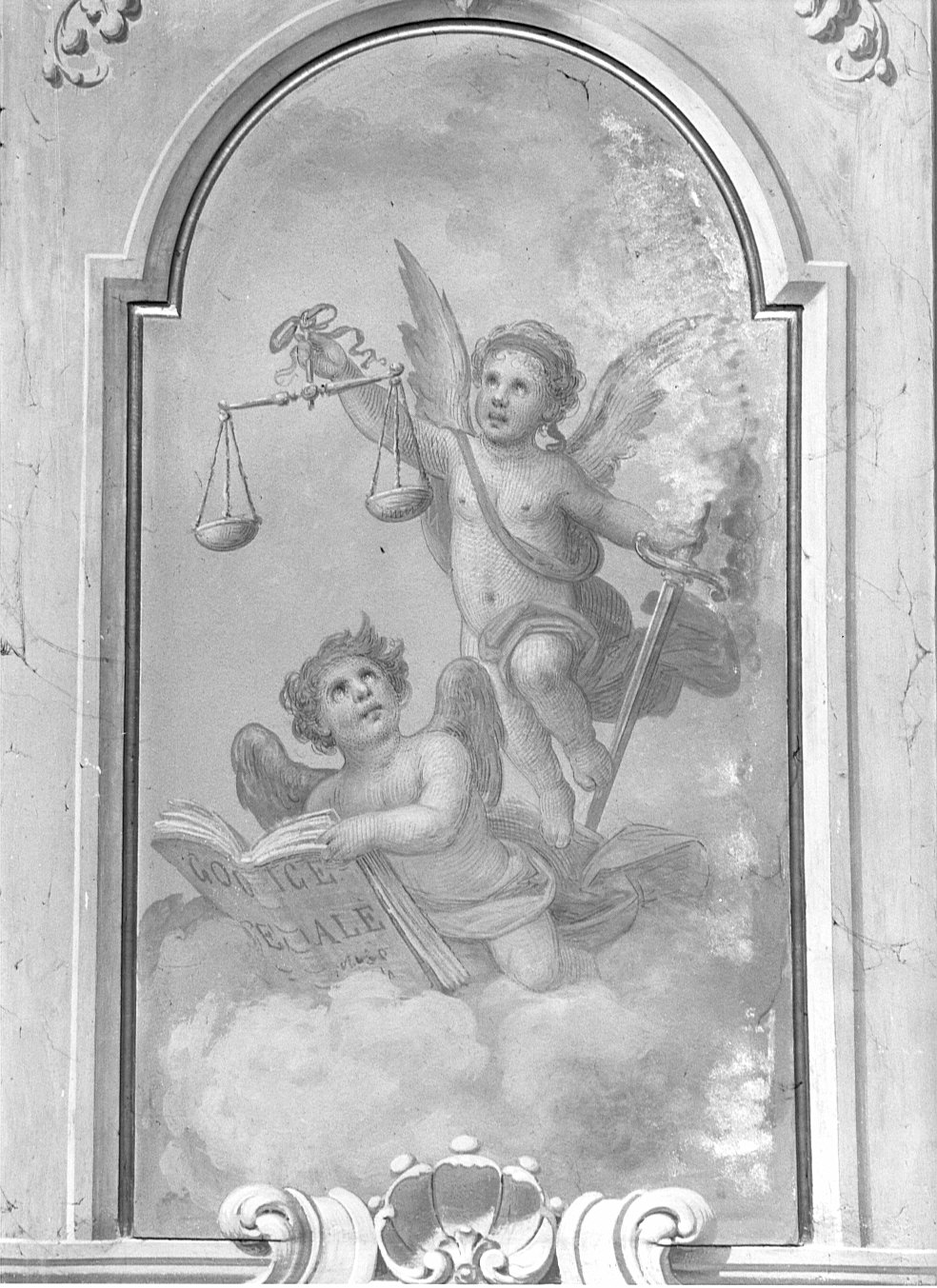 allegoria della Giustizia (decorazione pittorica, elemento d'insieme) di Tagliaferri Luigi (attribuito) (sec. XIX)