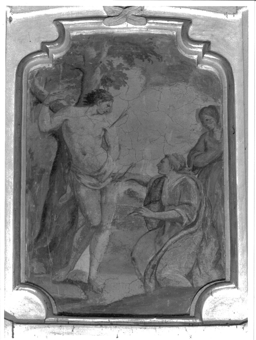 Cristo crocifisso tra San Sebastiano, Santa Maria Maddalena e San Rocco (dipinto, opera isolata) - ambito lombardo (ultimo quarto sec. XVI)
