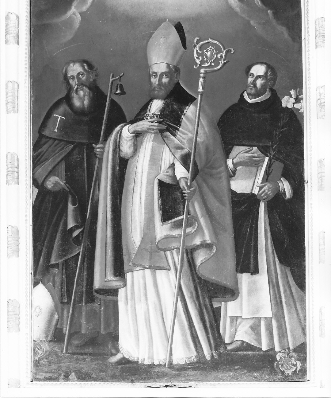 Santo vescovo e SS. Antonio abate e Pietro martire (dipinto, opera isolata) - ambito lombardo (prima metà sec. XVII)