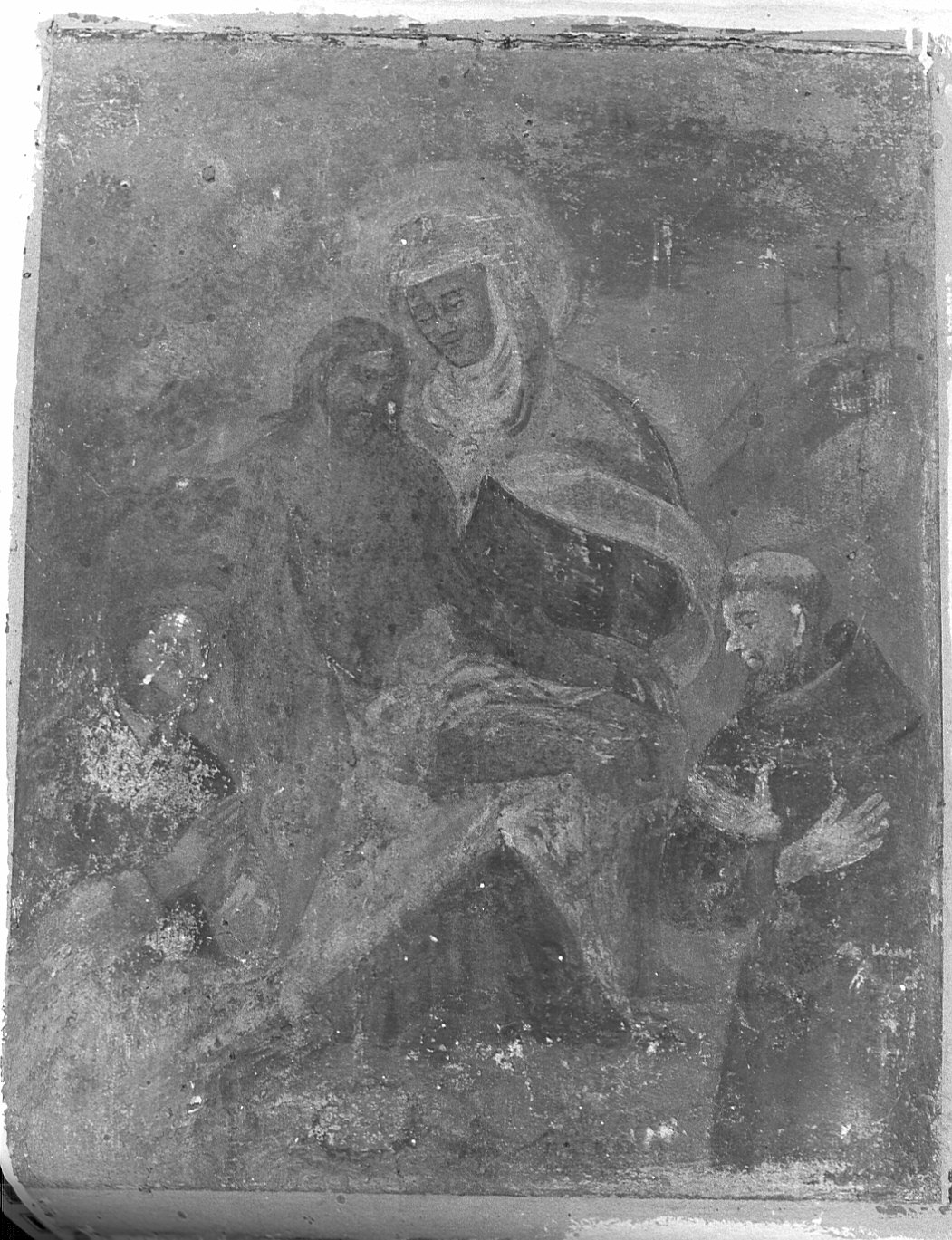 Cristo morto con Madonna e i SS. Carlo Borromeo e Francesco d'Assisi (dipinto murale staccato) - ambito lombardo (sec. XVII)