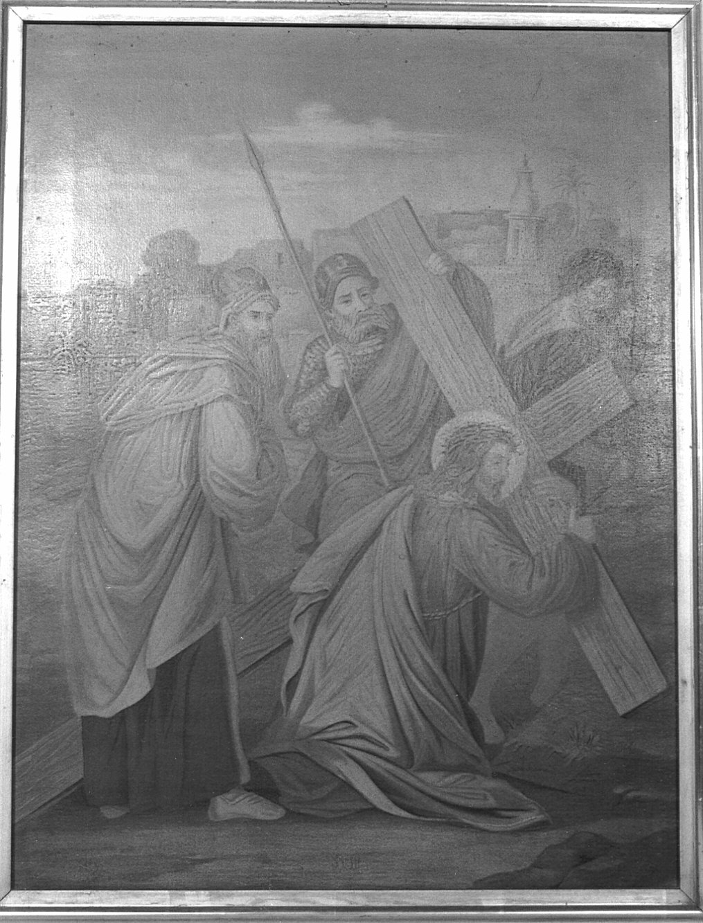 stazione III: Gesù cade sotto la croce la prima volta (stampa, elemento d'insieme) - ambito italiano (seconda metà sec. XIX)
