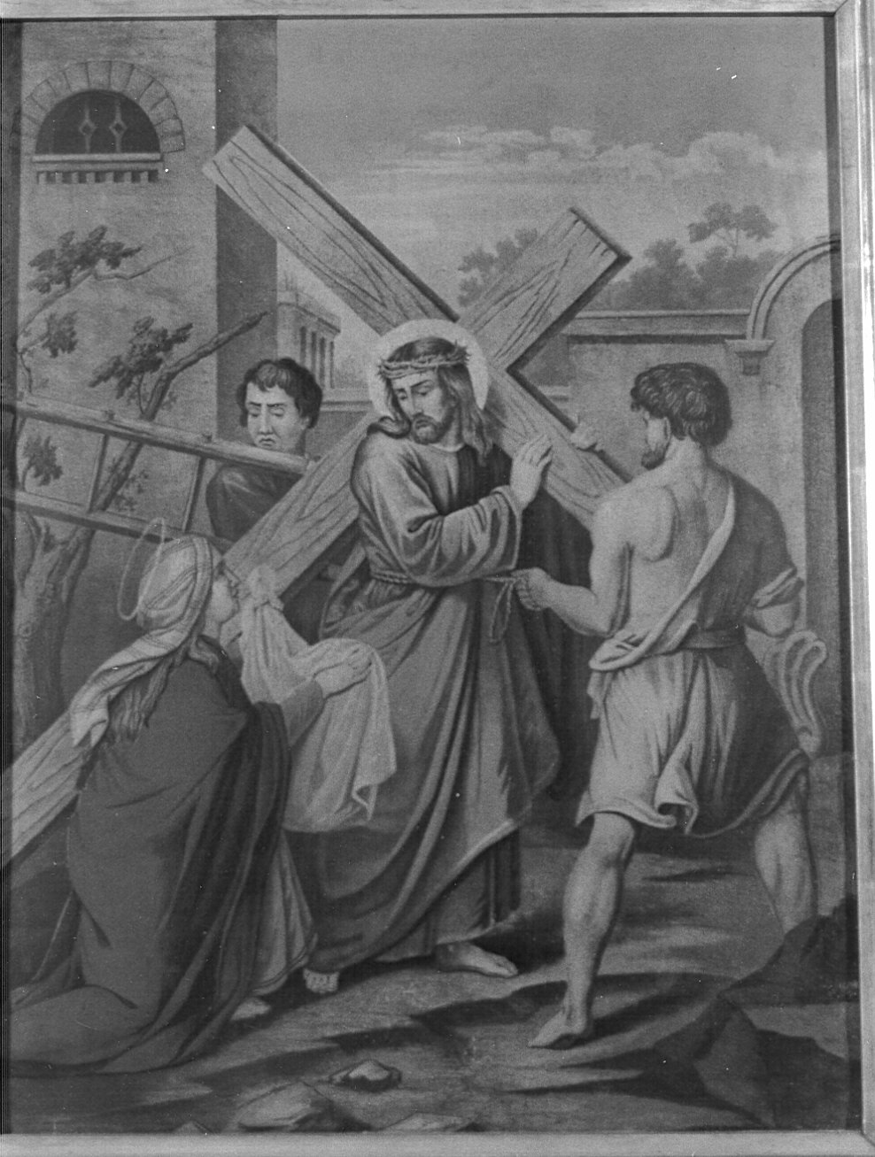 stazione VI: Gesù asciugato dalla Veronica (stampa, elemento d'insieme) - ambito italiano (seconda metà sec. XIX)