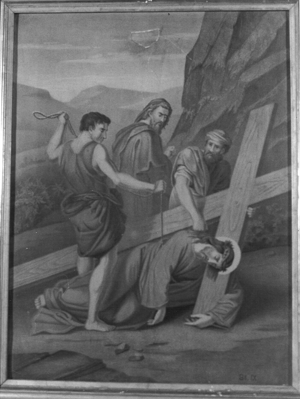 stazione IX: Gesù cade sotto la croce la terza volta (stampa, elemento d'insieme) - ambito italiano (seconda metà sec. XIX)