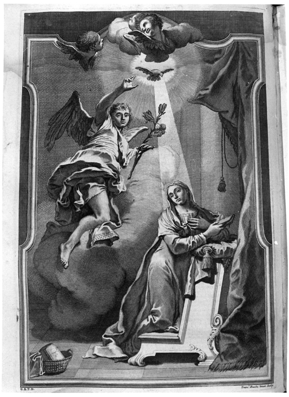 Annunciazione (stampa) di Zucchi Francesco, Tiepolo Giovanni Battista (sec. XVIII)