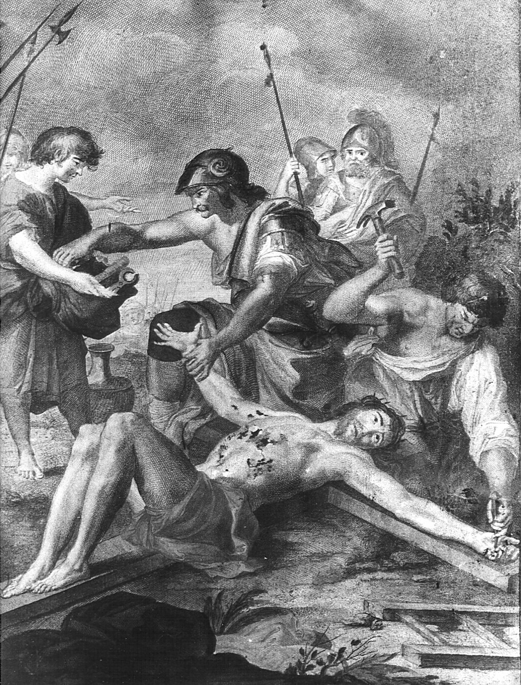 stazione XI: Gesù inchiodato alla croce (stampa, elemento d'insieme) - ambito milanese (sec. XIX)