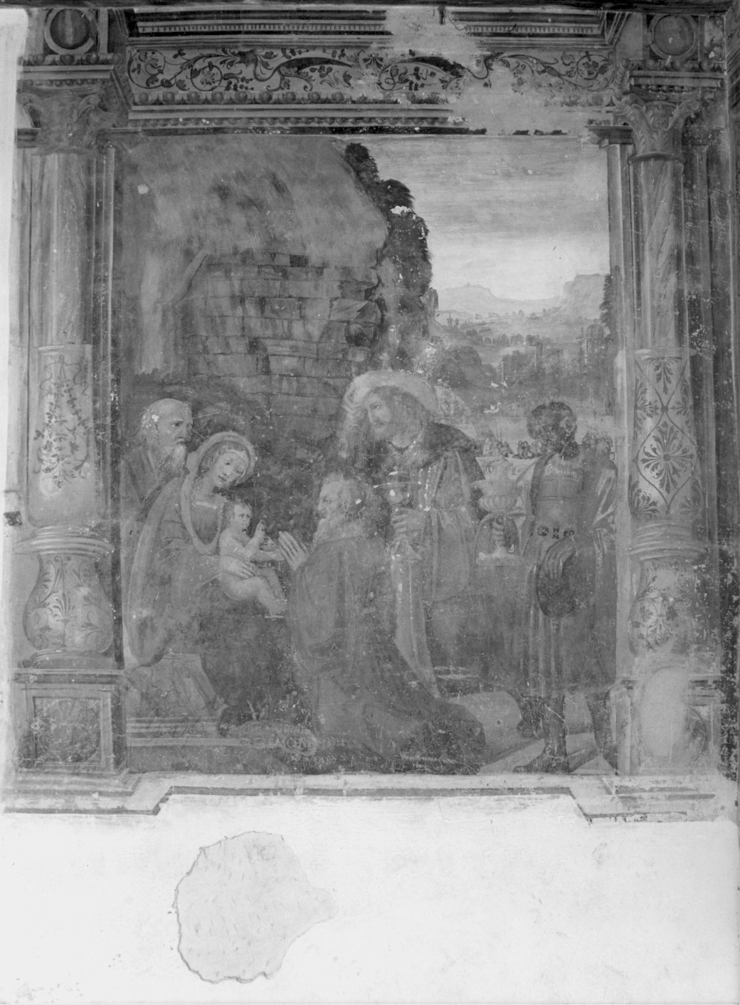 adorazione dei Re Magi (dipinto murale) - ambito lombardo (primo quarto sec. XVI)