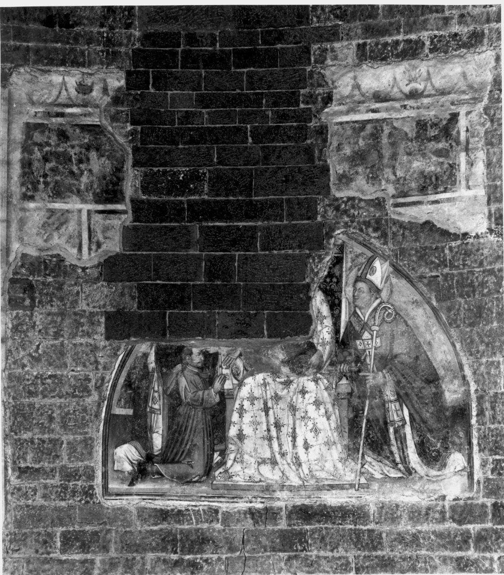 Madonna in trono con Bambino, San Nicola e donatore (dipinto murale) - ambito lombardo (seconda metà sec. XIV)
