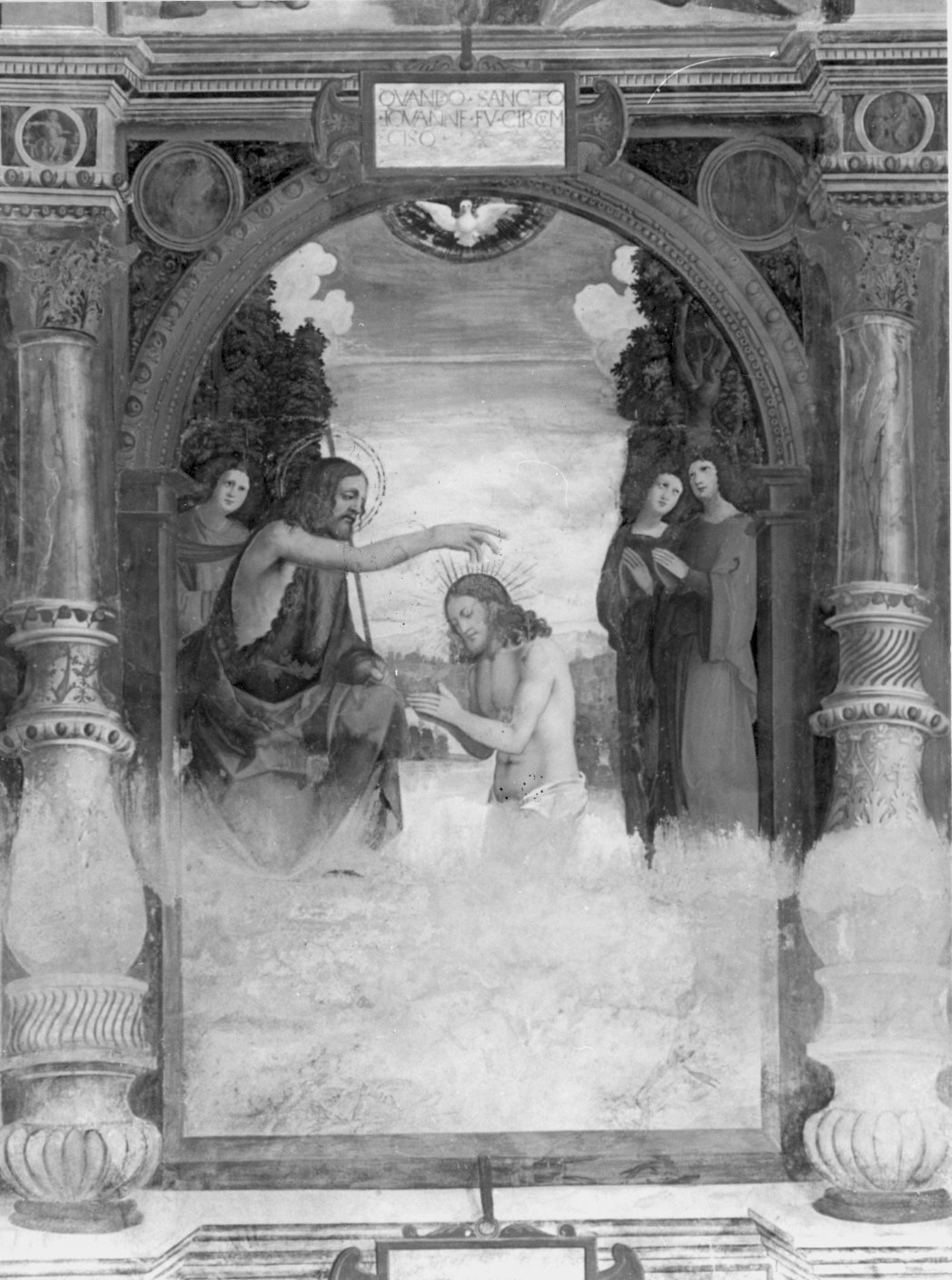 San Giovanni Battista battezza Gesù Cristo (dipinto murale, elemento d'insieme) di De Magistris Sigismondo (attribuito) (sec. XVI)