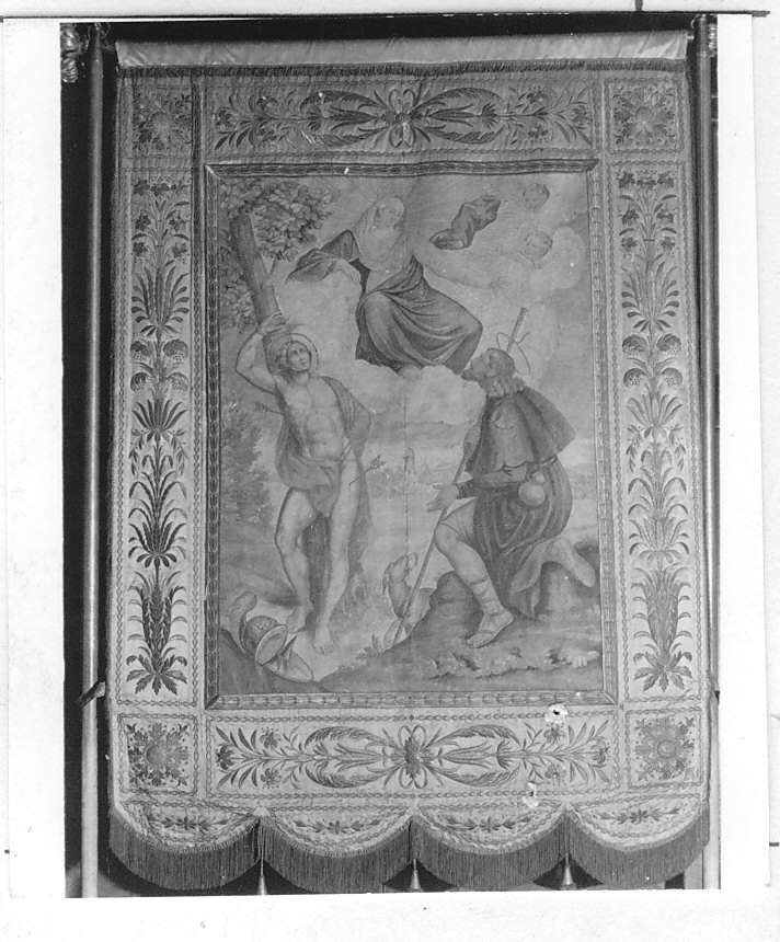 Madonna con Bambino e i SS. Sebastiano e Rocco (stendardo processionale, opera isolata) di Pletestainer Andrea (sec. XIX)