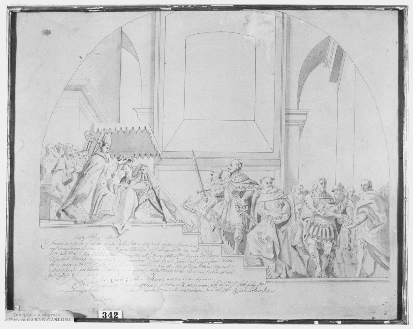 Incoronazione di Carlo V imperatore con la corona ferrea (disegno) di Carloni Carlo Innocenzo (attribuito) (sec. XVIII)