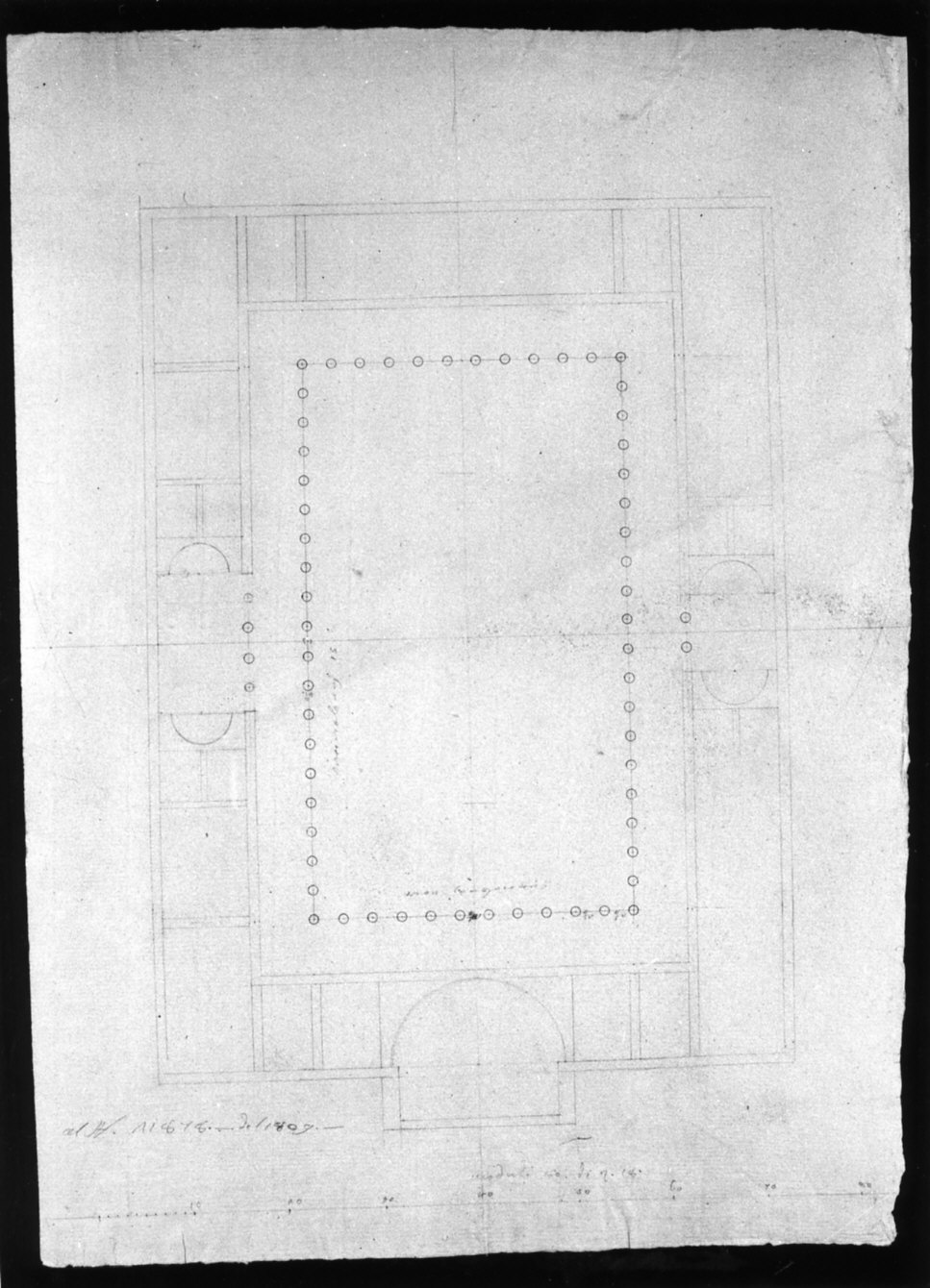 progetto architettonico: pianta di palazzo con cortile (disegno, opera isolata) di Cagnola Luigi (sec. XIX)