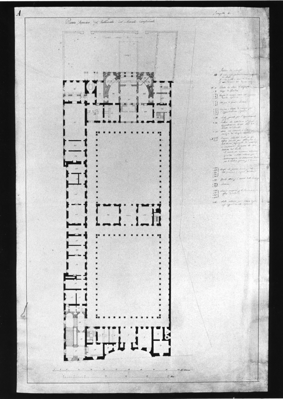 progetto architettonico: pianta del piano terra del Palazzo del Senato a Milano (disegno, opera isolata) di Canonica Luigi (sec. XIX)