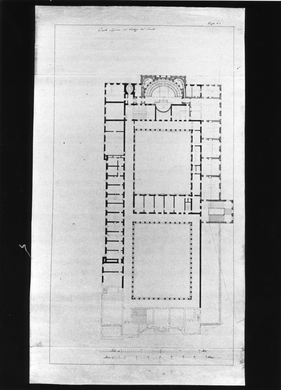 progetto architettonico: pianta del primo piano del Palazzo del Senato a Milano (disegno, opera isolata) di Canonica Luigi (sec. XIX)