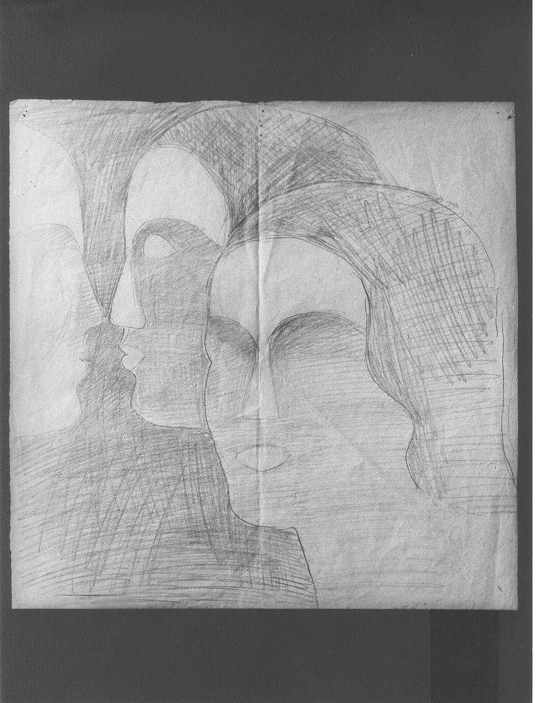 Studio per maschera simultanea/ Abbozzo di ritratto (disegno) di Cassolo Bracchi Regina (attribuito) (sec. XX)