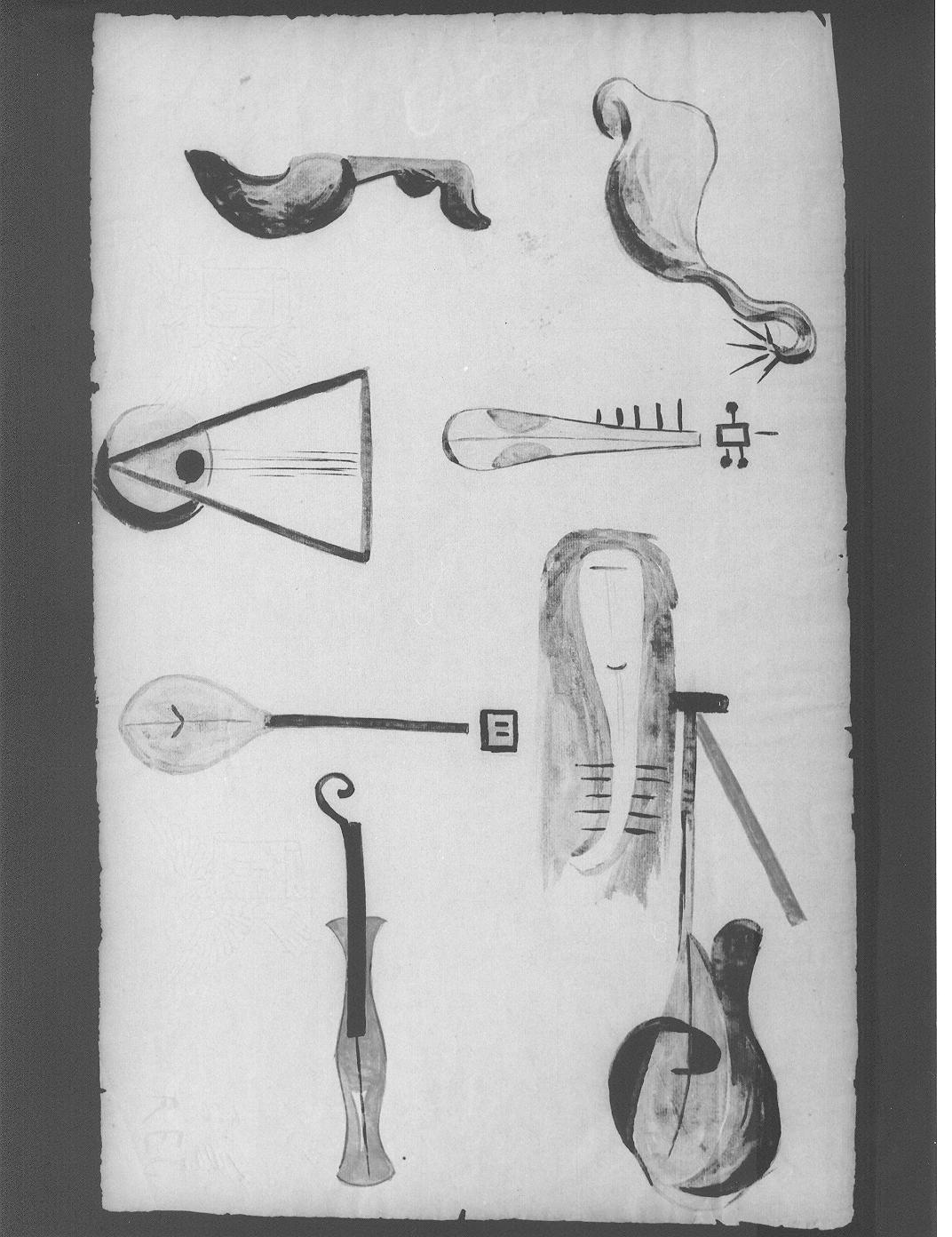 strumenti musicali (disegno) di Cassolo Bracchi Regina (attribuito) (sec. XX)