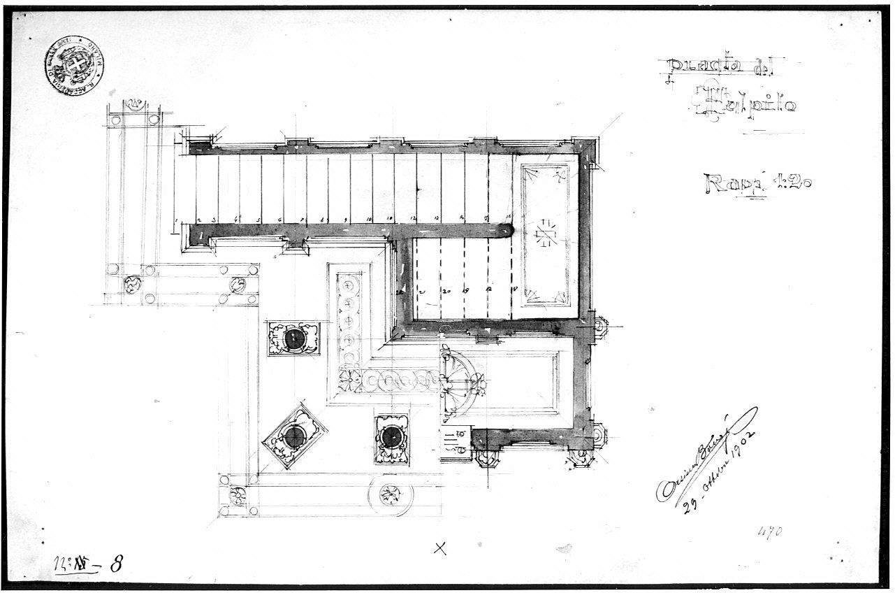 Progetto per pulpito: pianta, architettura (disegno architettonico, opera isolata) di Bongi Orsini (attribuito) (sec. XX)