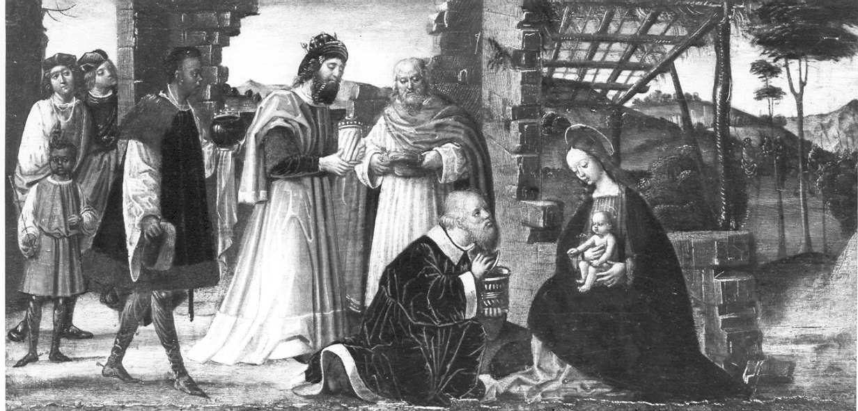 adorazione dei Re Magi (dipinto, opera isolata) di Gandolfino da Roreto - ambito piemontese (fine/inizio secc. XV/ XVI)