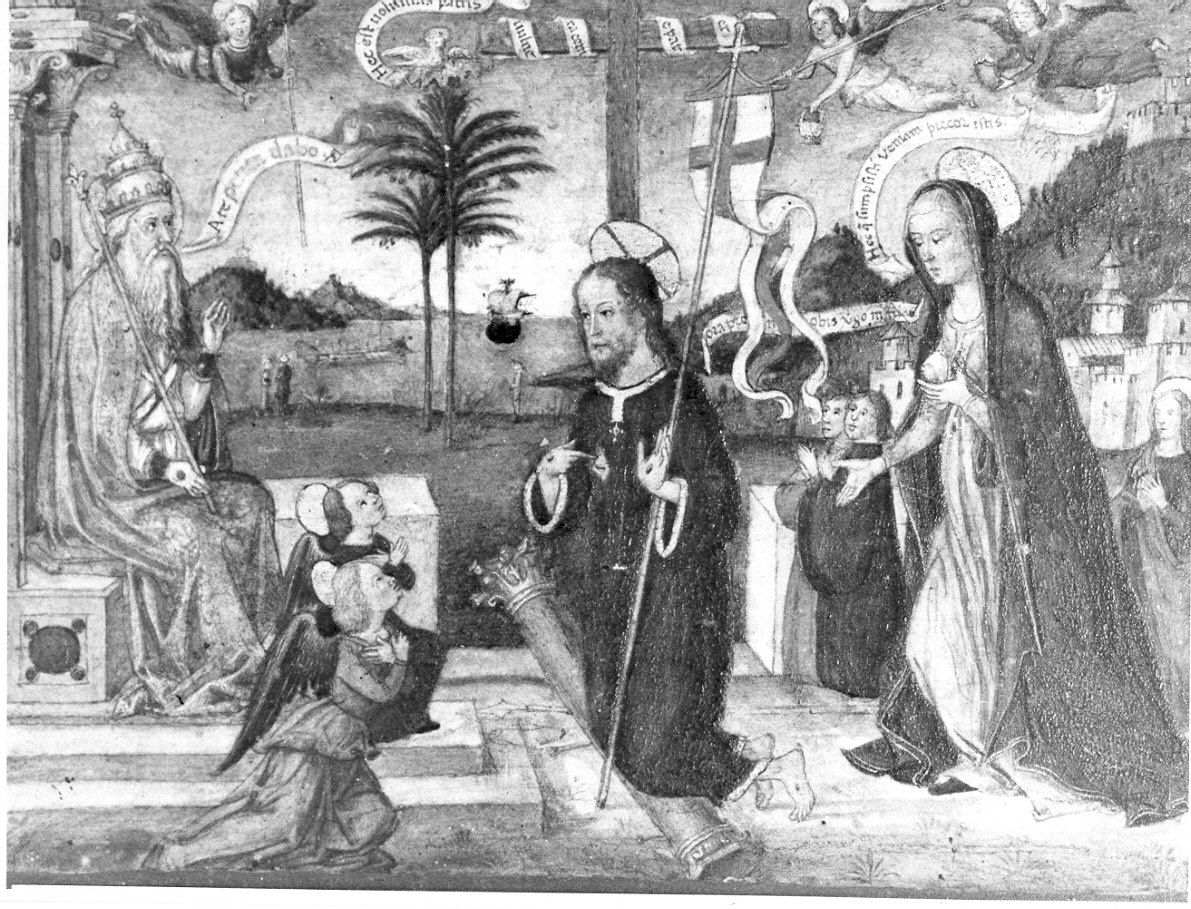 L'Eterno Padre, Cristo risorto, la Vergine, angeli e devoti (dipinto, opera isolata) - ambito veneziano (sec. XV)