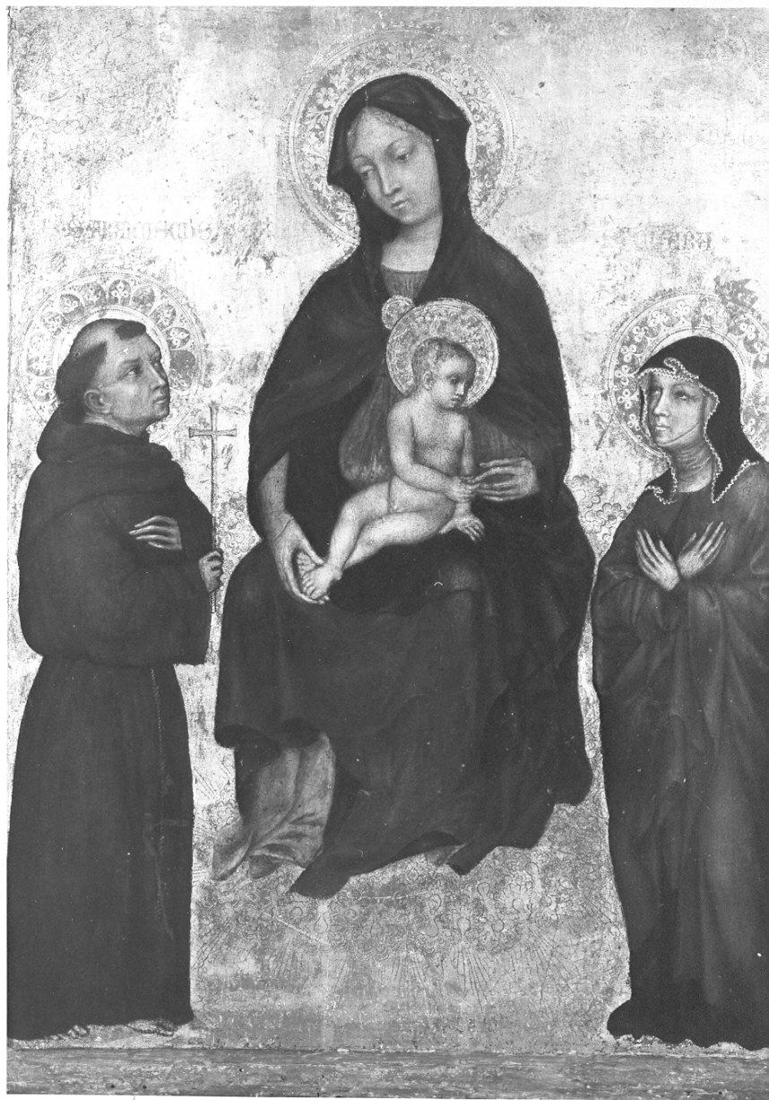 Madonna con Bambino in trono tra San Francesco e Santa Chiara (dipinto, opera isolata) - ambito Italia centro-settentrionale (sec. XV)