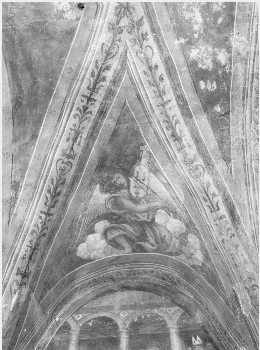angelo musicante (dipinto murale, elemento d'insieme) - ambito lombardo (sec. XVI)