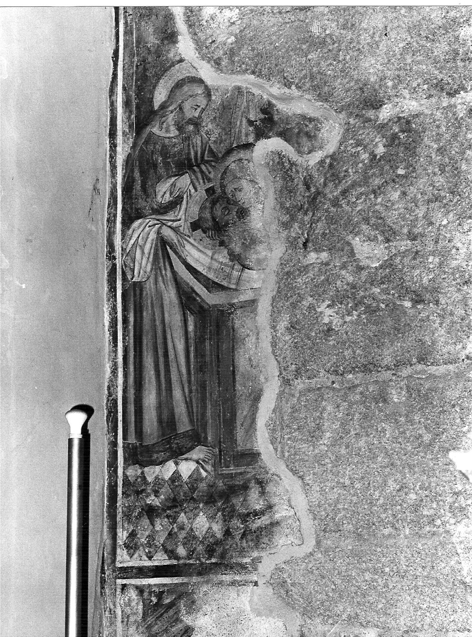deposizione di Cristo nel sepolcro (dipinto murale, frammento) - ambito lombardo (fine/inizio secc. XIV/ XV)