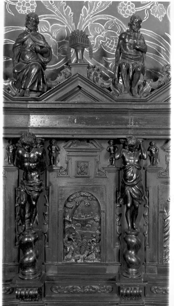 Sisara e Giaele (pannello di stallo di coro, insieme) di Zotti Giovanni Battista (secc. XVII/ XVIII)
