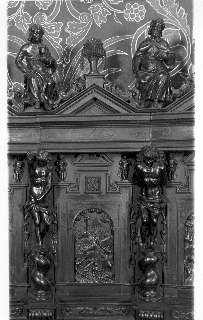 Mosè e il serpente di bronzo (pannello di stallo di coro, insieme) di Zotti Giovanni Battista (secc. XVII/ XVIII)