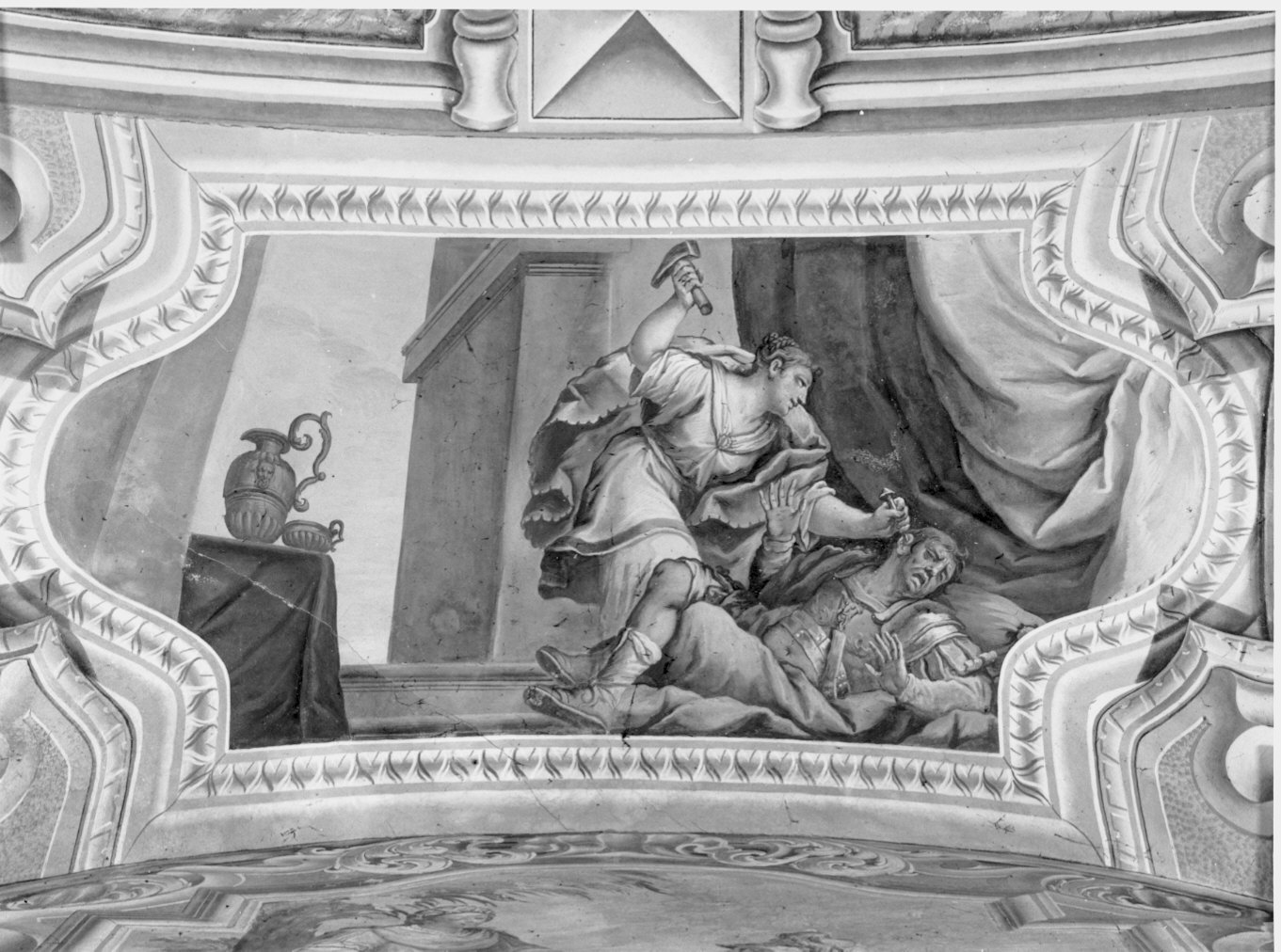 Giaele uccide Sisara (dipinto murale, elemento d'insieme) di Prina Giuseppe (attribuito), Biumi Giovanni (attribuito) (sec. XVIII)