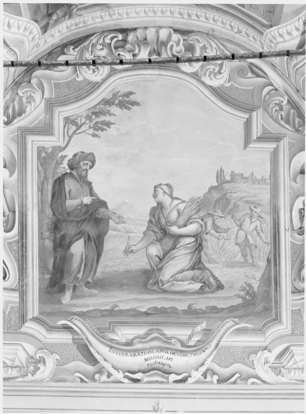 Boaz parla con Ruth (dipinto murale, elemento d'insieme) di Prina Giuseppe (attribuito), Biumi Giovanni (attribuito) (sec. XVIII)