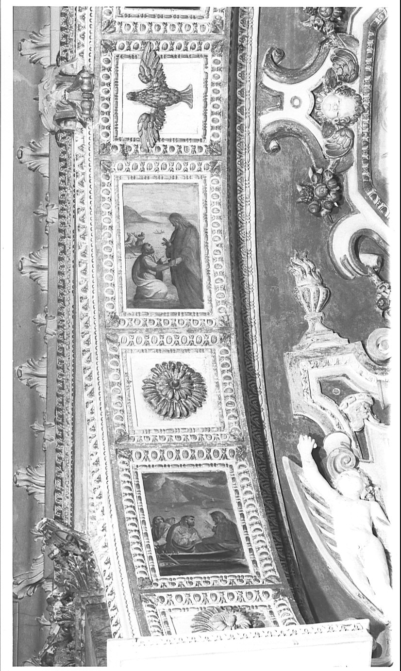 vocazione di San Pietro/ San Pietro salvato dalle acque/ Cristo consegna le chiavi a San Pietro/ San Pietro liberato dal carcere (dipinto murale, elemento d'insieme) di Caresana Domenico (sec. XVII)
