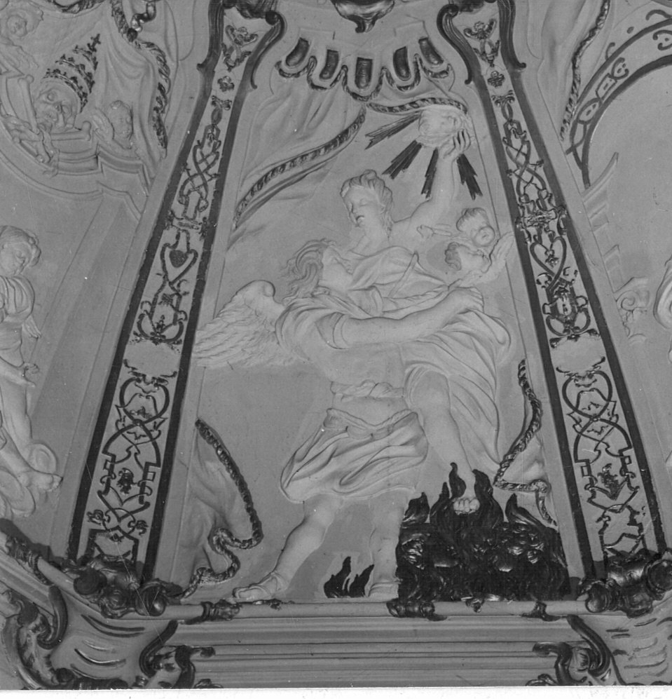 L'Arcangelo Michele, San Michele Arcangelo conduce un'anima in Cielo (decorazione plastica, elemento d'insieme) - bottega lombarda (sec. XVIII)