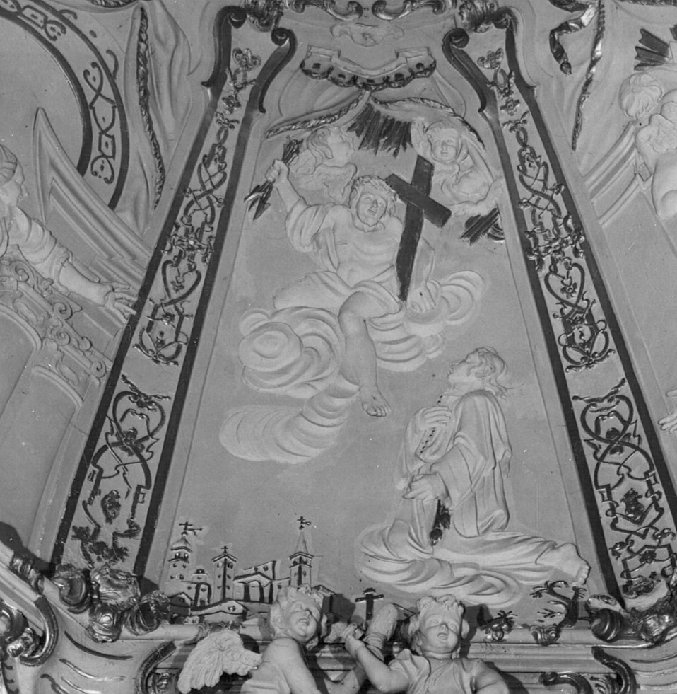 Cristo e una figura orante, Cristo e una figura orante (decorazione plastica, elemento d'insieme) - bottega lombarda (sec. XVIII)