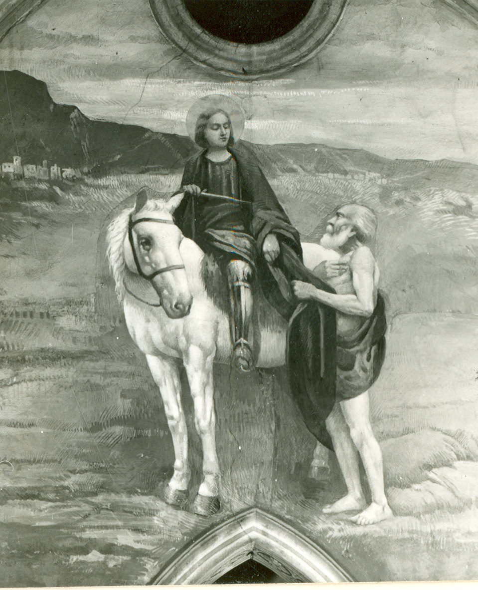 S. Martino, San Martino dona parte del mantello al povero (dipinto murale) di Bialetti Ferdinando (sec. XX)