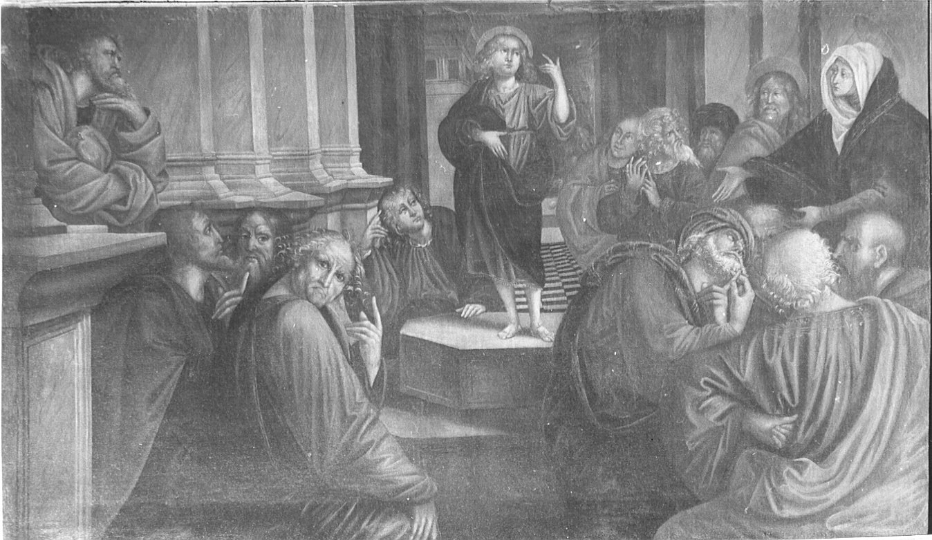 Gesù tra i Dottori, disputa di Gesù con i dottori nel tempio (dipinto) - ambito lombardo (sec. XVI)